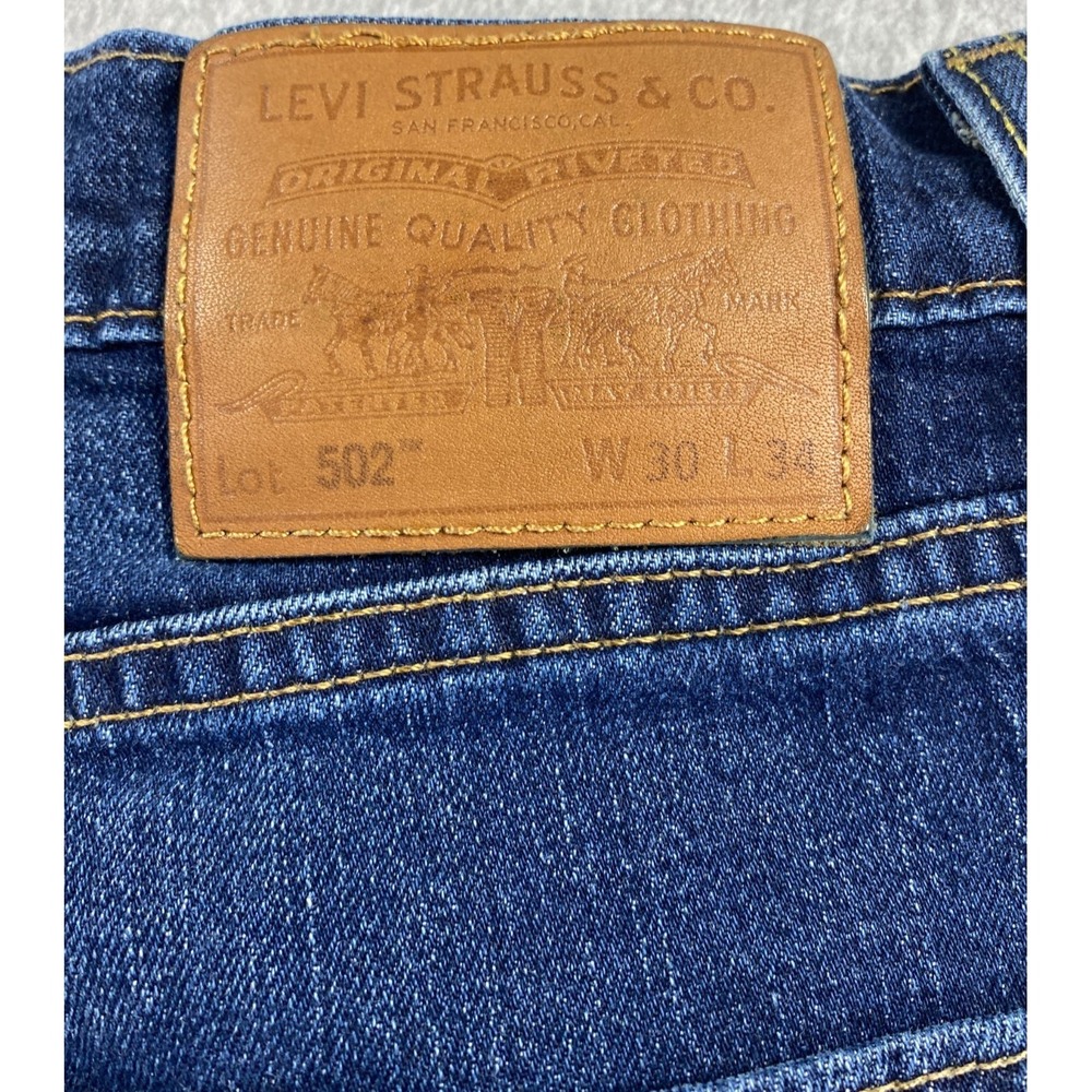 Levi's 502 Men's Jeans Size 30x34 Premium Big E Stretch Blue Denim Dark Wash - Picture 4 of 14